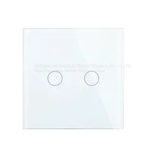 UK Standard Two Gang One Way Crystal Glass Panel Touch Light Switch,110V/250V Wall Switch thumbnail-4