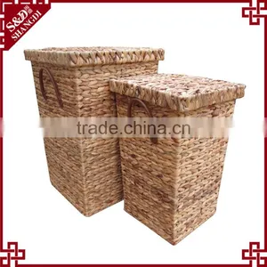 Set of 2 Stackable Hyacinth Hamper Basket With Lid Home Laundry Hamper thumbnail-1