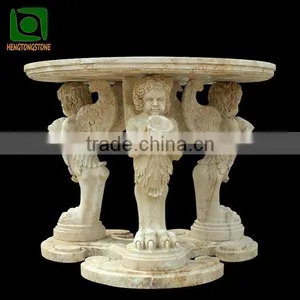 Yellow Travertine Outdoor Table With Cherub thumbnail-1