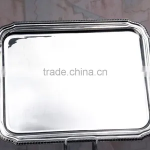 Silver Plated Rectangle Service Tray With Handle , Room Service Tray, Airlines Service Tray, Decorative Tray, Arabic Metal Tray thumbnail-1