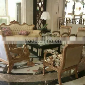 3-seats Wood Sofa in Gold Color for Star Project Usgae thumbnail-2
