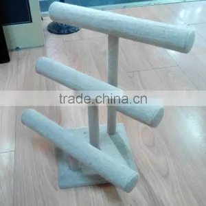 Three Layer Linen Bracelet Holder Wooden Jewelry Display Stand thumbnail-1
