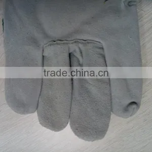 Cow Split Leather Gloves With Patch Palm Stripe Cotton Back thumbnail-4