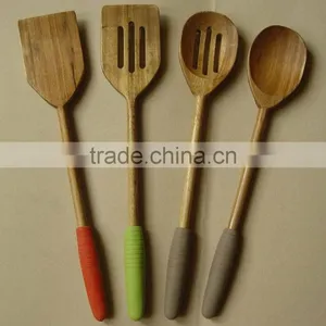 Wood Utensils 4-Pieces Set, Made of Beech Wood With Silicone Sleeve Round Handle thumbnail-1