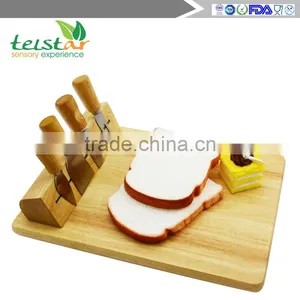 Manufacturer for Bamboo & Wooden Products Rubber Wood Cheese Board With 4knives Set Cheese Knife Set Cheese Board Set thumbnail-1
