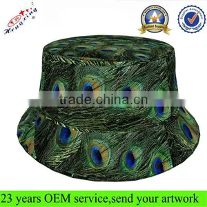 Peacock Feathers Pattern Bucket Hat Blank Cool Fashion Custom Digital Printing Floral Bucket Hats thumbnail-1