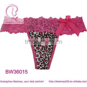 Fancy Pink Leopard Lace Waist Sexy Thong thumbnail-1