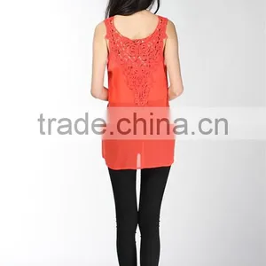 2015 Lace Application Neck Ladies Colored Long Vest/sleeveless/singlet For Summer thumbnail-2