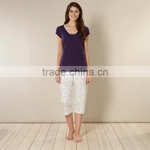 Women Purple Floral Pyjama Set Wholesale thumbnail-1