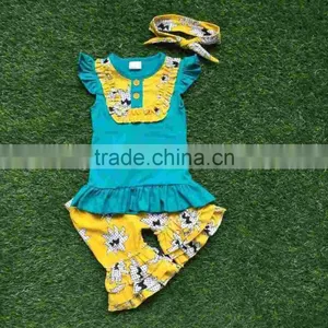 2016 Free Shipping Summer Girls Shorts Set Baby Boutique Yellow Suit 1-9 Year Old Girls Clothing and Accessories thumbnail-1