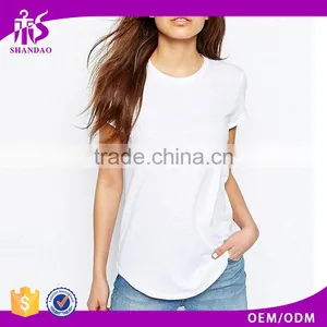Guangzhou Shandao OEM Factory Summer Plain O-neck Short Sleeve 180g 40% Cotton 60% Polyster White Blank Women T Shirt thumbnail-1