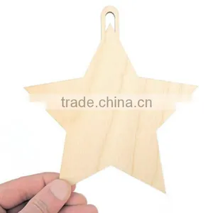 DIY Craft Customized Natural Wood Color Five Stars With Hole Hanging Decorative thumbnail-2
