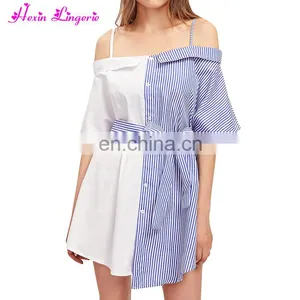 Hot Sale Halter Striped Short Sleeve Overbust Sexy Midi Off - Shoulder Dress thumbnail-1
