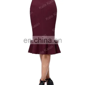Kate Kasin Occident Women's Fashion OL Causal Wine Red Mermaid Hips-Wrapped Pencil Skirt KK000241-2 thumbnail-3