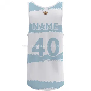 White and Blue Sublimated Basketball Top With 100 Polyester thumbnail-2