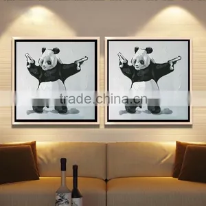 Hand Painted Canvas Decoration Framed Wall Art Gunners Panda Oil Painting YB-35 thumbnail-4