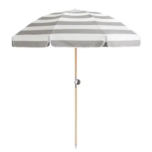 Portable 7FT Striped Beach Umbrella Eco Polyester Fiberglass Ribs Tilt Outdoor Wholesale thumbnail-3