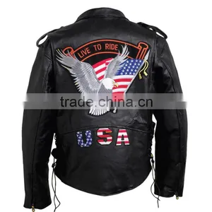 Buffalo Black Leather Motorcycle Biker Cruiser Jacket Coat Patches thumbnail-1