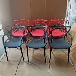 Stackable Plastic Chairs Hollow Cut‑out Armrest Integrated PP Molding for Patio Cafe Outdoor Dining thumbnail-1