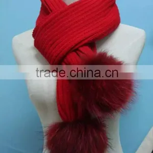 2016 Winter Newest Fashion 100% Real Raccon Fur Pompom Wool Knitted Women Crochet Scarf thumbnail-1