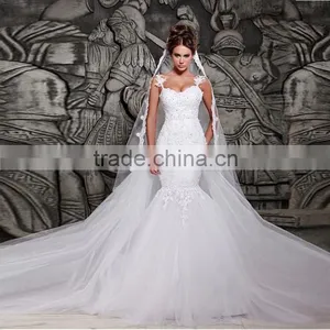 Sexy Mermaid See Through Back Straps Sweetheart Long Lace Wedding Gown Wedding Dresses With Appliques thumbnail-1