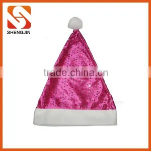 SJ-6915 Rose Red Velvet Santa Clause Hat Christmas Decorated Sequins Hat thumbnail-1