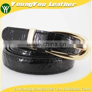 Women's Classic Patent PU Leather Belt With Gold Buckle /CROCO Faux Leather Belt for Lady thumbnail-1