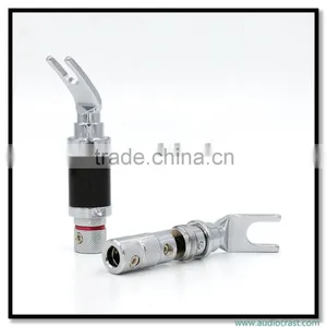 OEM Copper Rhodium Plated Carbon Fiber Speaker Cable Spade Terminal Connector Plug thumbnail-4