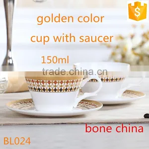 150ml Ceramic Coffee Cup Bone China Golden Color Tea Cup and Saucer thumbnail-2
