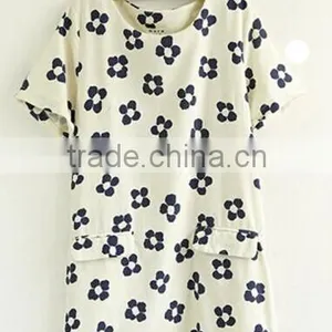 Summer Garment Leaf Printings Ramie Short Sleeve Shirts for Woman Apparel thumbnail-1