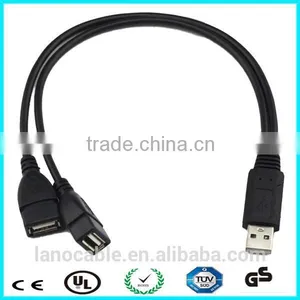 30cm Black USB A Male to 2 USB Female Cable thumbnail-1