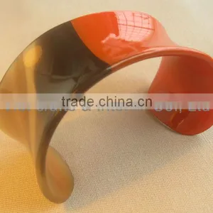 Buffalo Horn Cuff Bracelet With Half in Orange Lacquer thumbnail-1