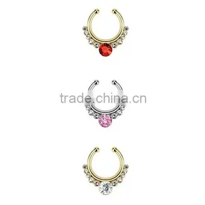 Stainless Steel Clip On Fake Septum Clicker Non Piercing Nose Ring Hoop thumbnail-2