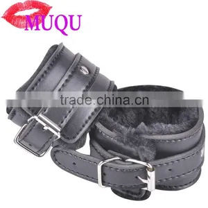 Lovetsal Plush + PU Leather Soft Handcuffs Restraint With Chain Sex Toys Flirt Tools thumbnail-1