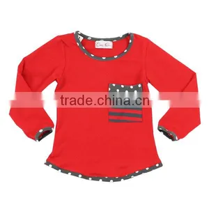 Wholesale 2016 Kaiyo Skirt Red Long Sleeve With Grey Polka Dots Trim Curved Hem Girls Boys Matching Autumn Shirts thumbnail-1