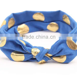 Gold Polka Dot Baby Headbands Big Bow Baby / Infant Top Knot Rabbit Ear Headbands For Babies thumbnail-4