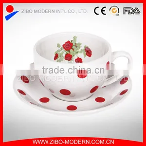 Wholesale 240ml Ceramic Tea Cup and Saucer With Flower Decal thumbnail-1