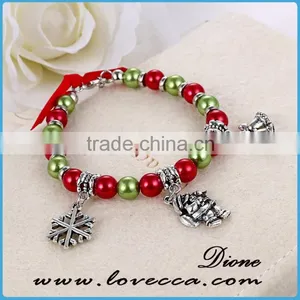 Adjustable Size Christmas Gifts Colorful Beads With Charms Bell Snowman Snowflake Bracelet thumbnail-6