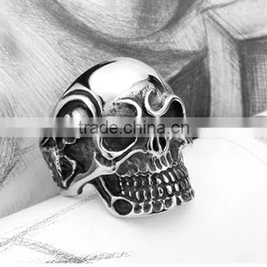 2016 Engrave Vintage Punk Skull Head Antique Silver 316L Stainless Steel Ring Band for Men thumbnail-4
