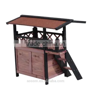 PawHut 2-Story Wood Indoor/Outdoor Cat House -Brown thumbnail-4