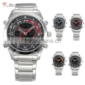 Shark Men Sport Brand New LED Analog Dual Time Zone Black Dial Japan Qaurtz Multifunction Movement Watch thumbnail-6