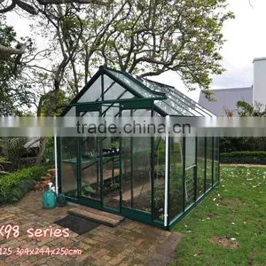 Low Cost Galvanized Steel Frame 4mm Tempered Glass Greenhouse HX98 Series thumbnail-2