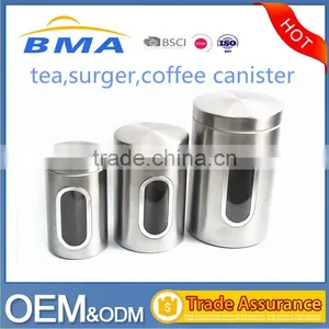 3 Pieces Food Storage Stainless Steel Canister Set With Window Show thumbnail-1