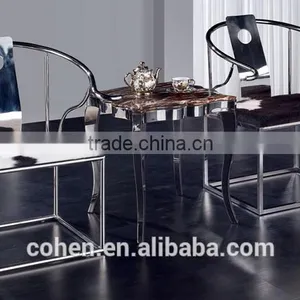 China Supplier Modern Furniture Brazil Imported Cow Leather Fur Stainless Steel Leisure Chair/armchair for Livingroom Furniture thumbnail-1