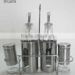 Silver Metal Coating Cylinder Glass Spice Jar Set With Frame thumbnail-1