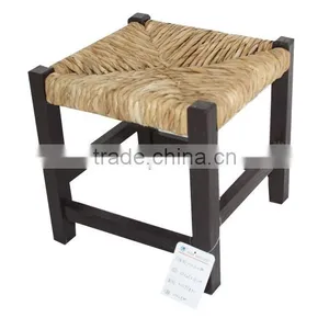 Wood Square White Rush Seat Bar Stools thumbnail-3