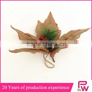 New Products to Sell Artificial Burlap Poinsettia Flowers for Sale for Christmas Decor thumbnail-3