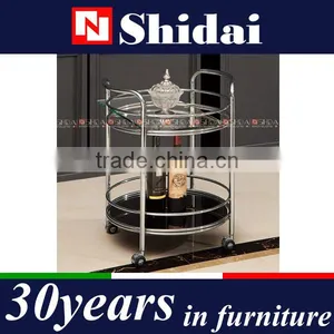 Round Buffet Kitchen Dining Serving Cart Black Stainless Steel Bottle Glass Holders Tray N6403 thumbnail-1
