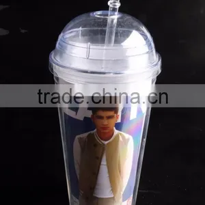 Logo Printed Reusable Plastic Double Wall Tumbler With Dome Lid thumbnail-3