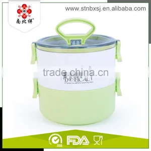 1.2L Round Shape SS Two Layers Keep Warm Lunch Box With Handle thumbnail-1